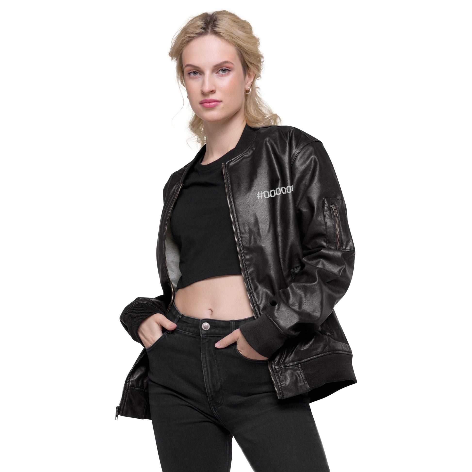 Women's Varsity Bomber Leather Jacket in Black XL / Black-#000000